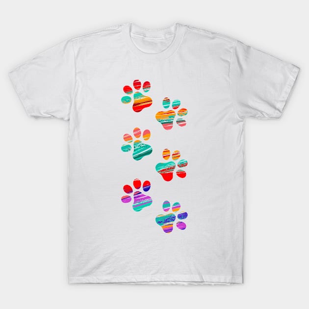 Colorful Cat Tracks T-Shirt by Blackmoon9